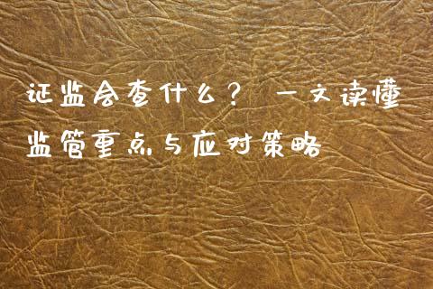 证监会查什么？ 一文读懂监管重点与应对策略_https://wap.jnbaishite.cn_全球财富_第1张