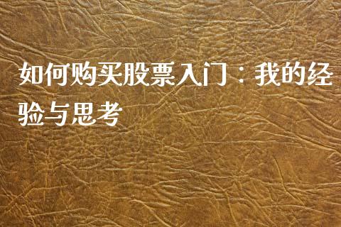 如何购买股票入门：我的经验与思考_https://wap.jnbaishite.cn_期货资讯_第1张