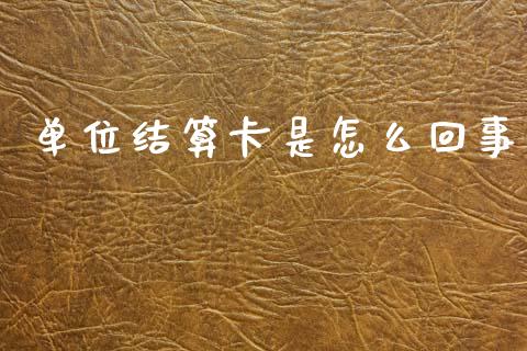 单位结算卡是怎么回事_https://wap.jnbaishite.cn_金融资讯_第1张