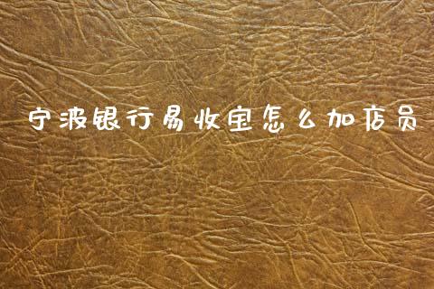 宁波银行易收宝怎么加店员_https://wap.jnbaishite.cn_全球财富_第1张