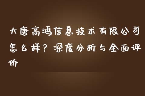 大唐高鸿信息技术有限公司怎么样？深度分析与全面评价_https://wap.jnbaishite.cn_金融资讯_第1张