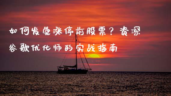 如何发觉涨停前股票？资深谷歌优化师的实战指南_https://wap.jnbaishite.cn_期货资讯_第1张