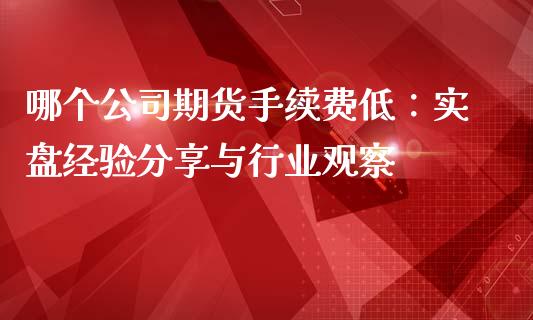哪个公司期货手续费低：实盘经验分享与行业观察_https://wap.jnbaishite.cn_金融资讯_第1张