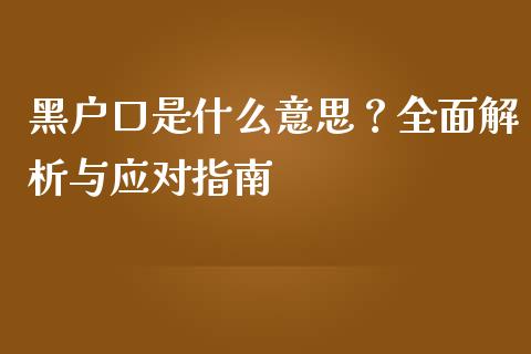黑户口是什么意思？全面解析与应对指南_https://wap.jnbaishite.cn_期货资讯_第1张