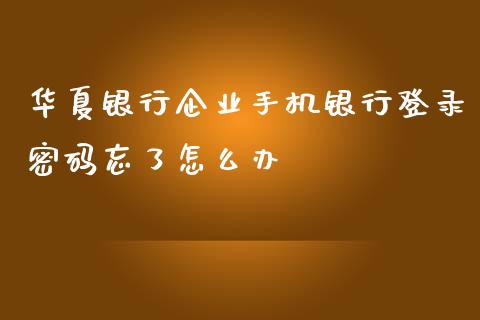 华夏银行企业手机银行登录密码忘了怎么办_https://wap.jnbaishite.cn_全球财富_第1张