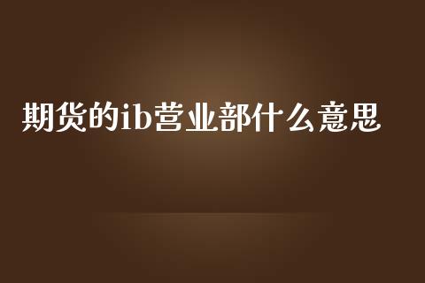 期货的ib营业部什么意思_https://wap.jnbaishite.cn_全球财富_第1张