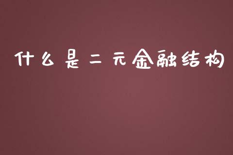 什么是二元金融结构_https://wap.jnbaishite.cn_金融资讯_第1张