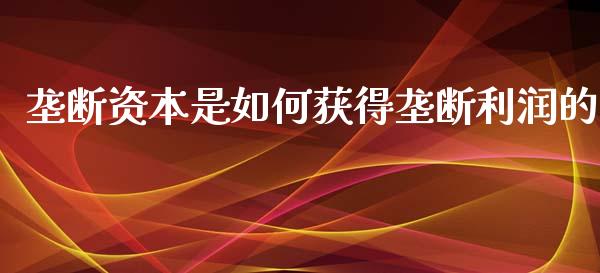 垄断资本是如何获得垄断利润的_https://wap.jnbaishite.cn_金融资讯_第1张