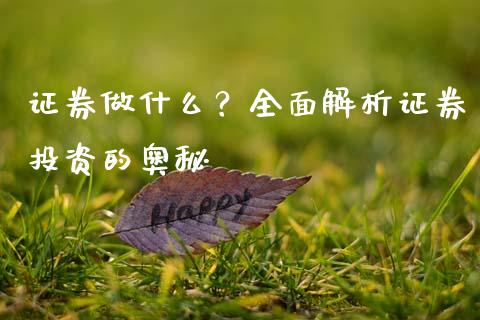 证券做什么？全面解析证券投资的奥秘_https://wap.jnbaishite.cn_期货资讯_第1张