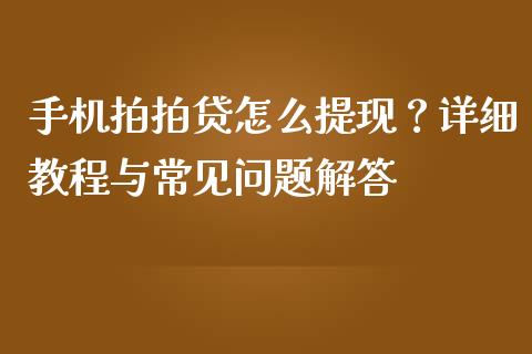 手机拍拍贷怎么提现？详细教程与常见问题解答_https://wap.jnbaishite.cn_理财投资_第1张