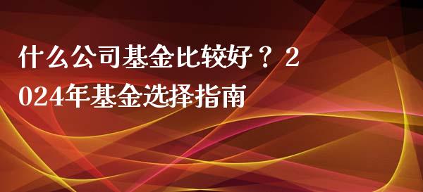 什么公司基金比较好？ 2024年基金选择指南_https://wap.jnbaishite.cn_理财投资_第1张