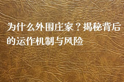 为什么外围庄家？揭秘背后的运作机制与风险_https://wap.jnbaishite.cn_金融资讯_第1张